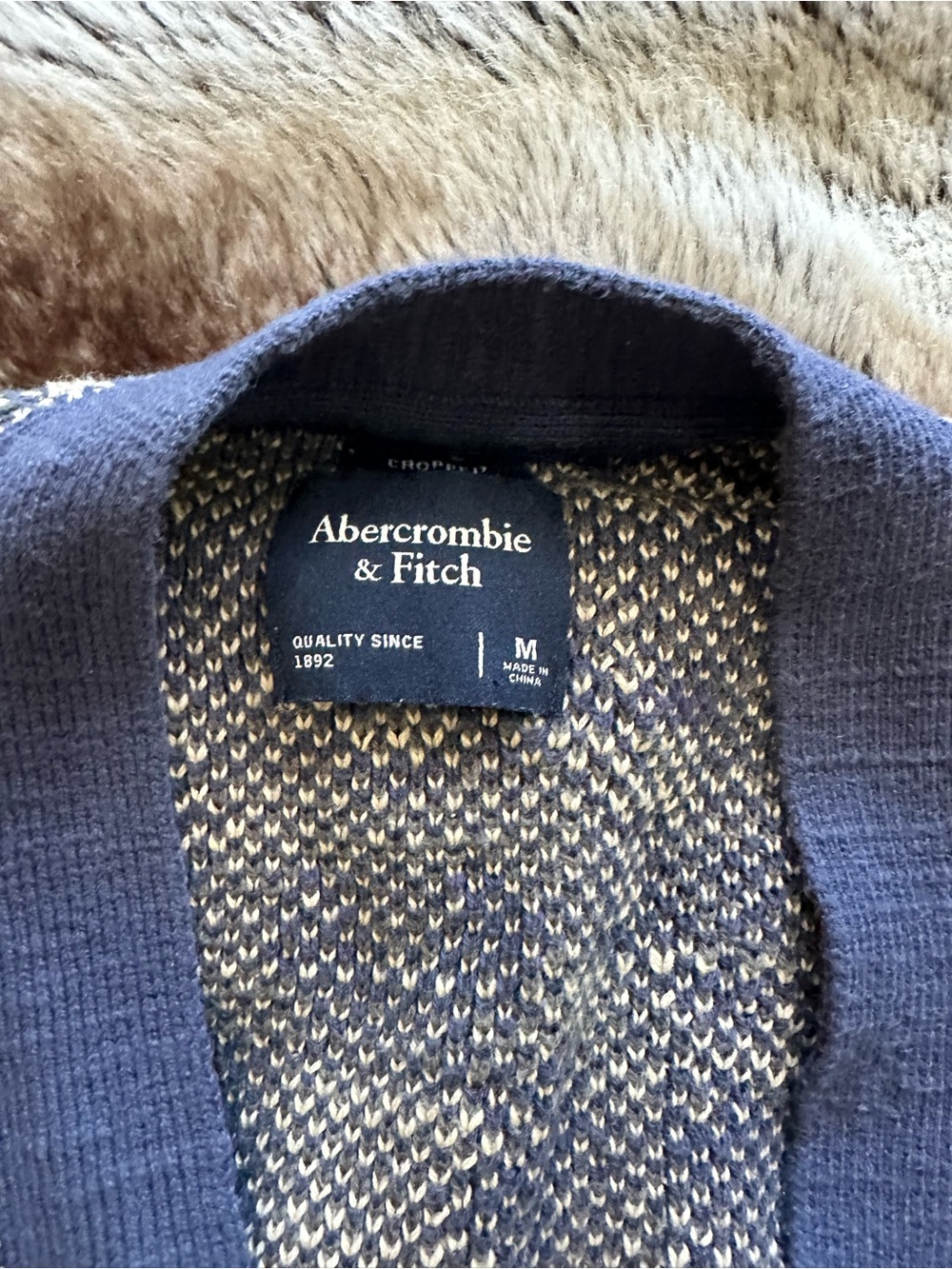 Abercrombie Soft Knit Button-Front Cardigan in Navy & Cream - Picture 2 of 12